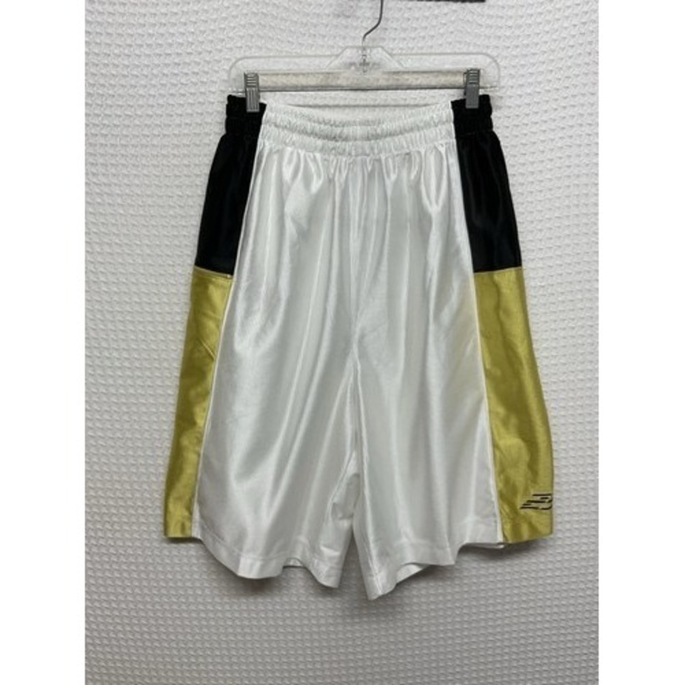 Jordan White/Gold Shiny Dazzle Basketball Shorts Men L Thailand 100% Polyester